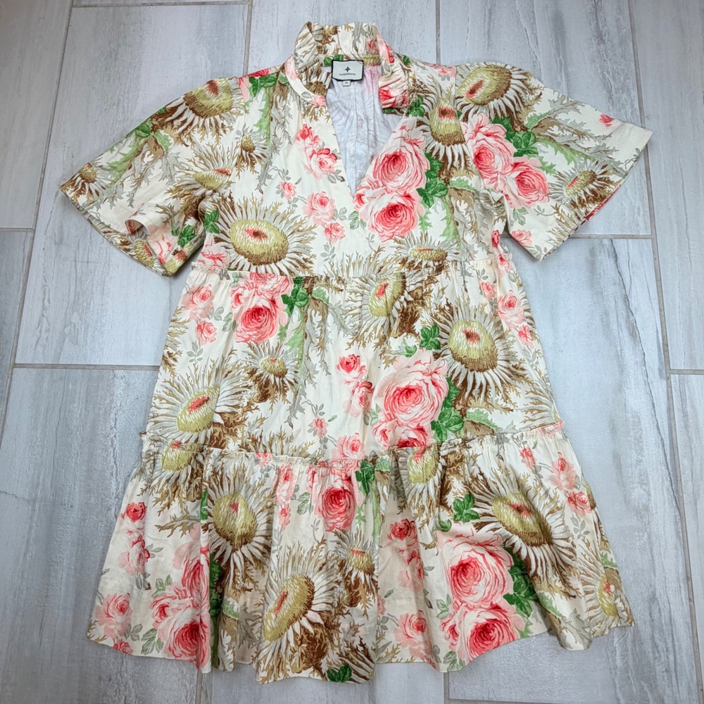 Tuckernuck Sun Faded Floral Crawford V-Neck Mini Dress Pink Rose Medium